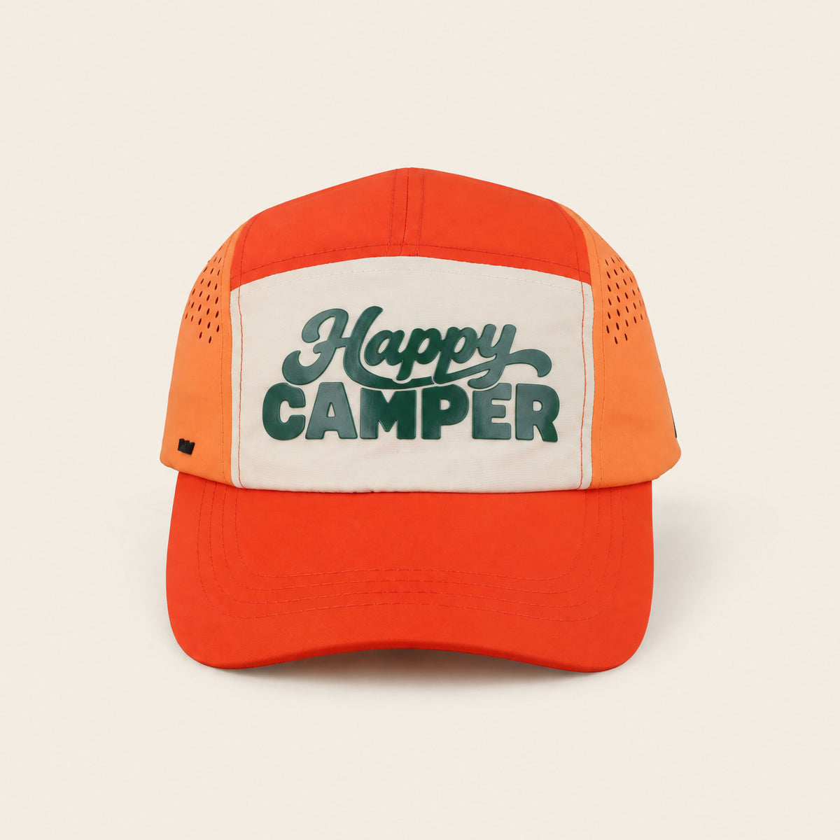 Happy Camper orange cap, front