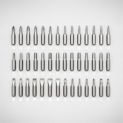 The full set of 42 S2 steel bits