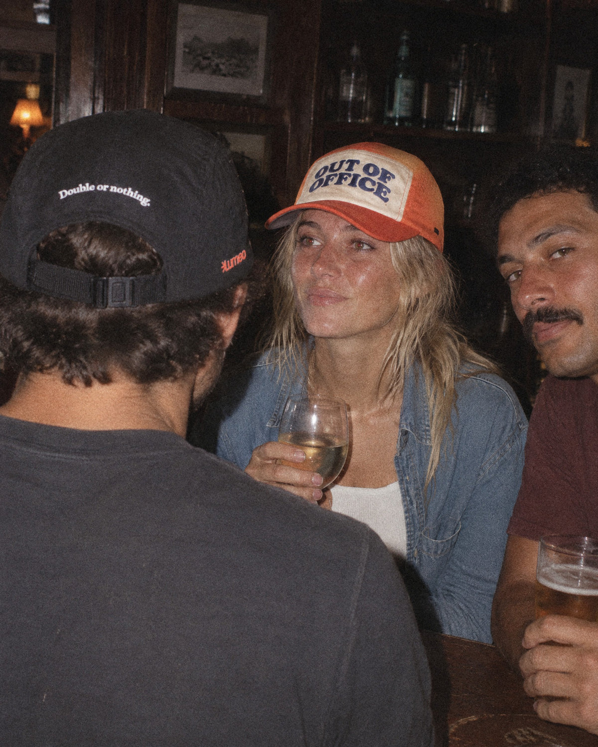 Back of the black Brannas cap at the bar